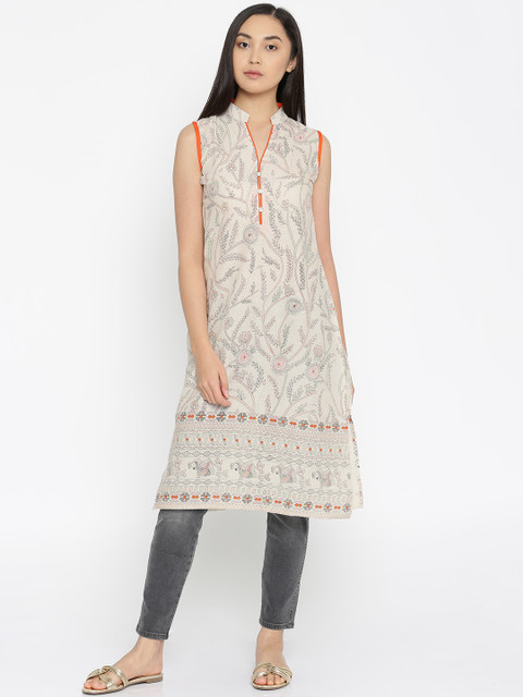 

Soch Women Beige Printed Straight Kurta