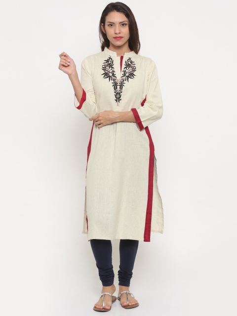 

Soch Women Cream-Coloured Embroidered A-Line Kurta