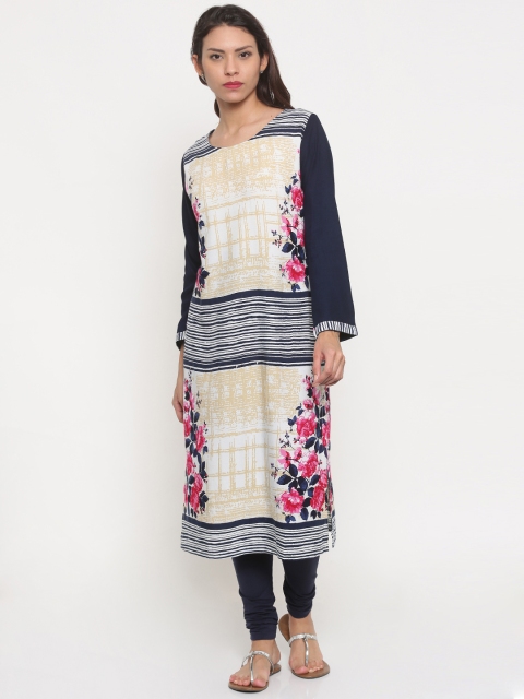 

Soch Beige & Navy Blue Printed Kurta