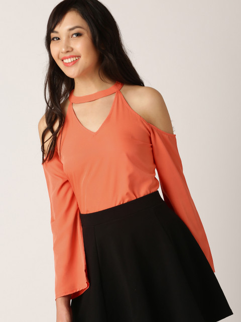 

DressBerry Women Coral Orange Solid Top