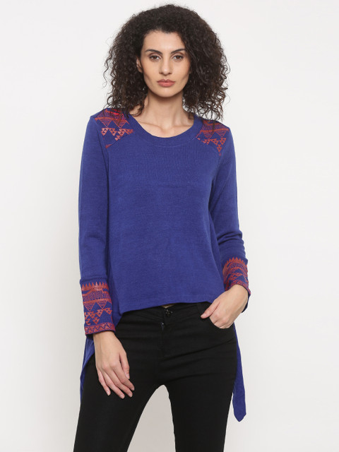 

Global Desi Women Blue Solid Top