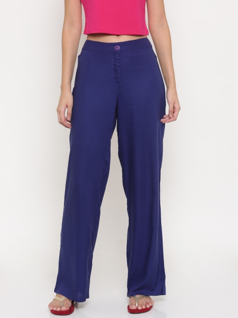 

Global Desi Women Blue Regular Fit Solid Regular Trousers