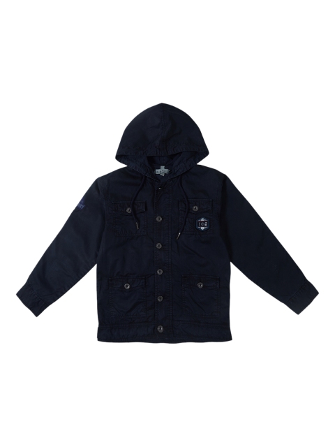 

Palm Tree Boys Navy Blue Solid Open Front Jacket