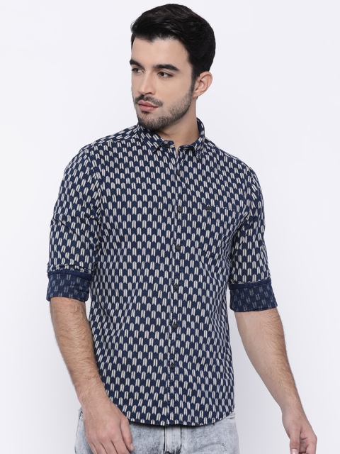

Ed Hardy Men Navy & Beige Regular Fit Printed Casual Shirt, Navy blue
