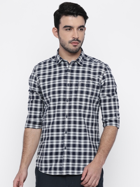 

Ed Hardy Men Navy Blue & Off-White Regular Fit Checked Casual Shirt