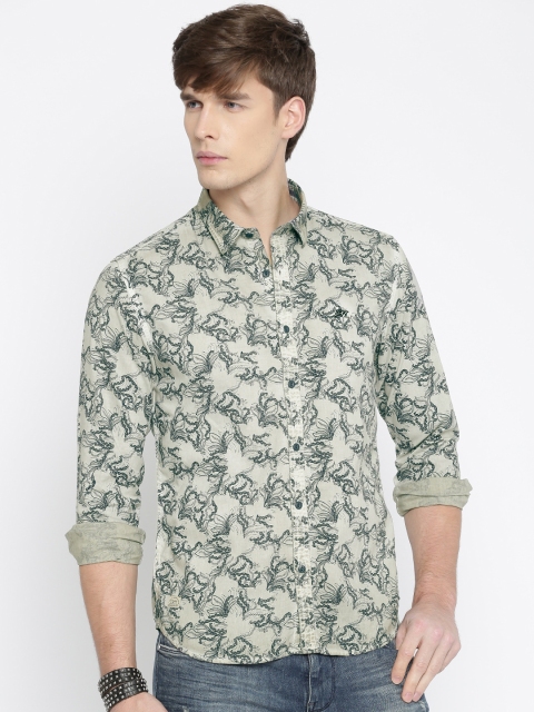 

Ed Hardy Men Grey & Navy Regular Fit Printed Casual Shirt