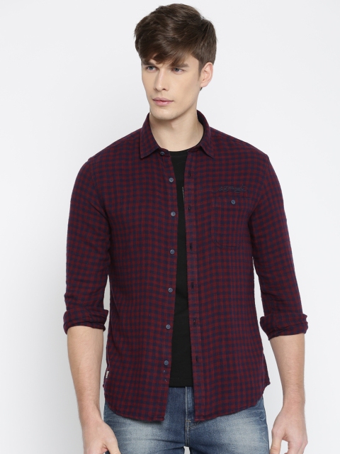 

Ed Hardy Men Maroon & Navy Regular Fit Checked Casual Shirt