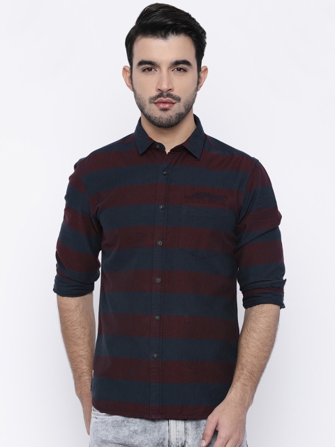 

Ed Hardy Men Magenta & Navy Regular Fit Striped Casual Shirt