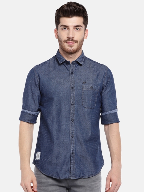 

Ed Hardy Men Blue Regular Fit Self Design Casual Shirt