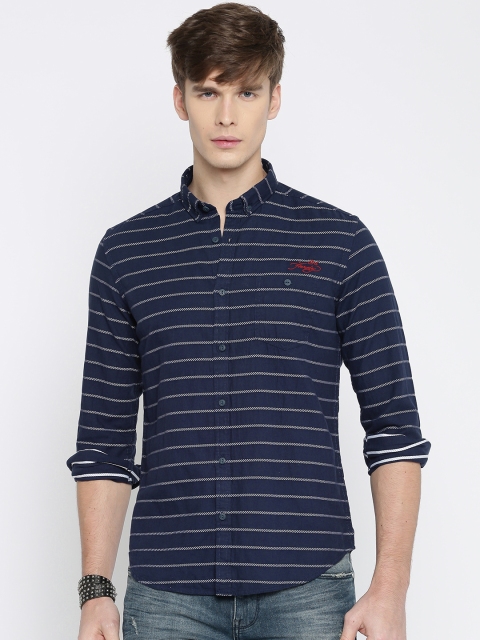 

Ed Hardy Men Navy & White Regular Fit Striped Casual Shirt, Navy blue