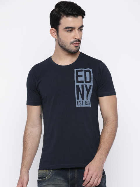 

Ed Hardy Men Navy Printed Round Neck T-shirt, Navy blue