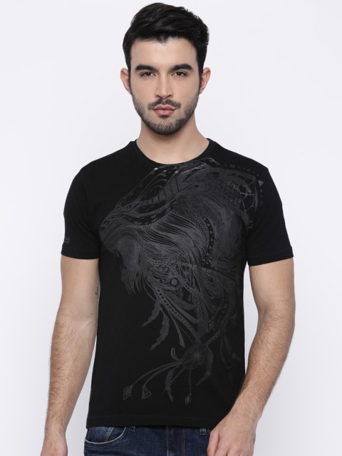 

Ed Hardy Men Black & Grey Lion Print T-shirt