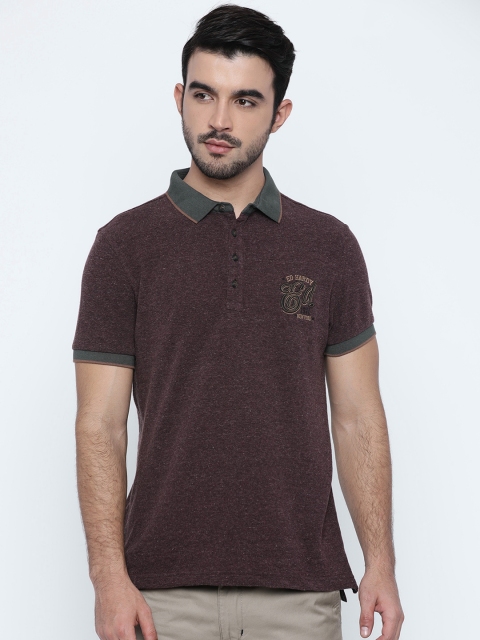 

Ed Hardy Men Maroon Solid Polo Collar Pure Cotton T-shirt