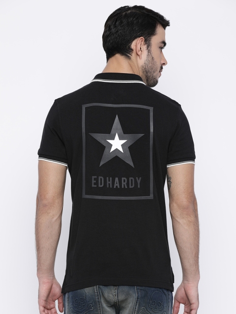

Ed Hardy Men Black Solid Polo Collar Pure Cotton T-shirt