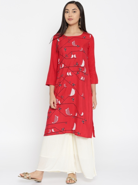 

Global Desi Women Red Quirky Printed Straight Kurta