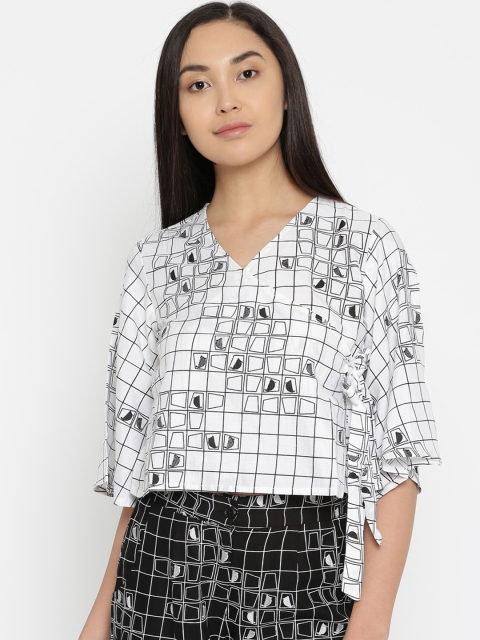 

Global Desi Women White & Black Conversational Printed Wrap Top