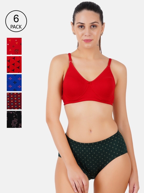 

Ramraj Women Pack Of 6 Printed Cotton Basic Briefs, Red