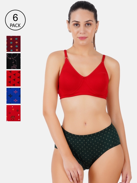 

Ramraj Women Pack Of 6 Assorted Printed Cotton Basic Briefs, Red