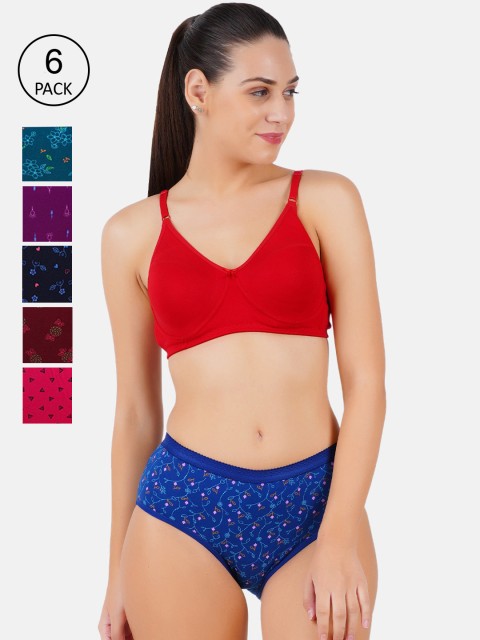

Ramraj Women Pack Of 6 Printed Cotton Basic Briefs, Red