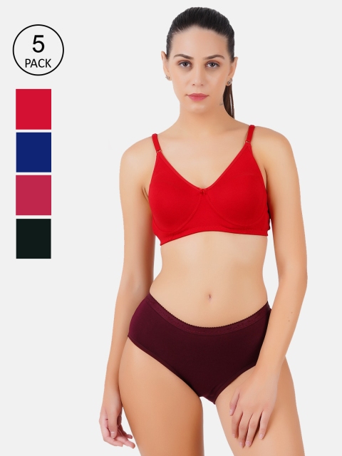 

Ramraj Women Pack Of 5 Printed Cotton Basic Briefs, Red