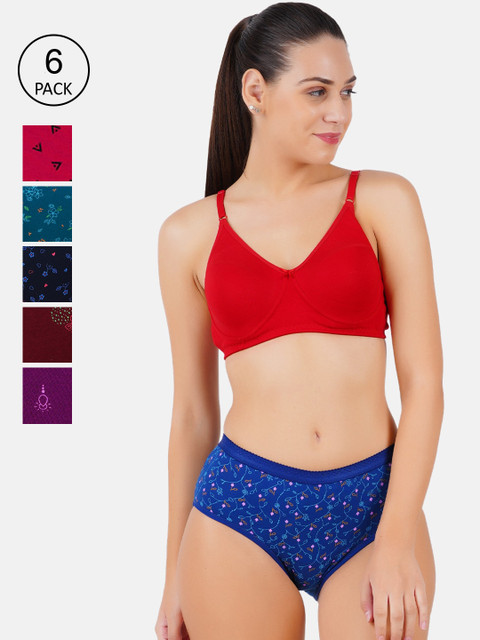 

Ramraj Women Pack Of 6 Printed Cotton Basic Briefs, Red