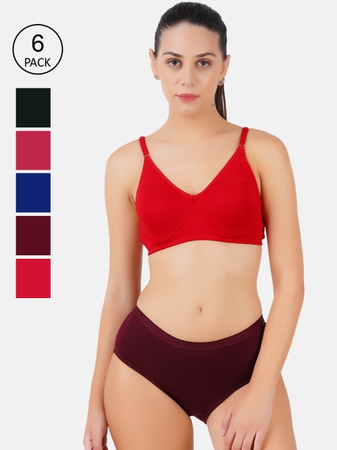 

Ramraj Women Pack Of 6 Solid Cotton Basic Briefs, Red