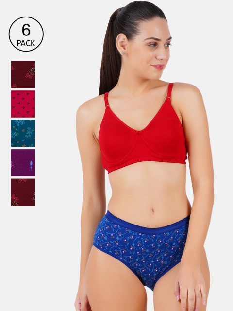 

Ramraj Women Pack Of 6 Assorted Printed Cotton Basic Briefs, Red