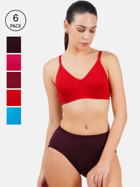 

Ramraj Women Pack Of 6 Assorted Solid Cotton Basic Briefs, Red