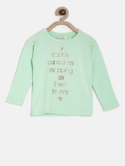 

Gini and Jony Girls Sea Green Printed Round Neck T-shirt