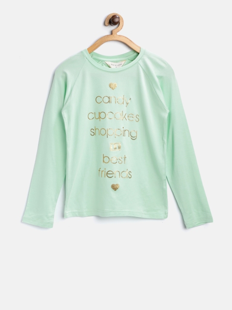 

Gini and Jony Girls Green Printed Round Neck T-shirt