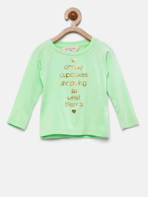 

Gini and Jony Girls Sea Green Printed Top