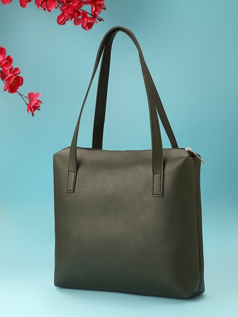 

LEGAL BRIBE Olive Green Solid Shopper Handheld Bag