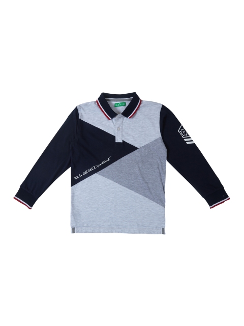 

Palm Tree Boys Grey & Navy blue Colourblocked Polo T-shirt