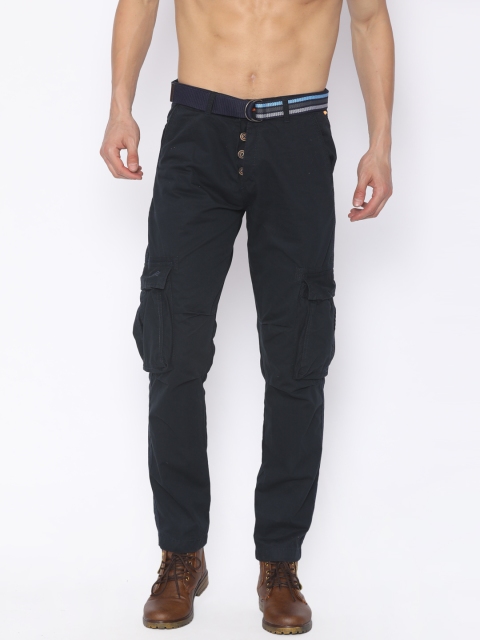 

FIFTY TWO Men Navy Blue Regular Fit Solid Cargos