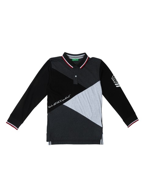 

Palm Tree Boys Charcoal Grey & Black Colourblocked Polo Collar T-shirt
