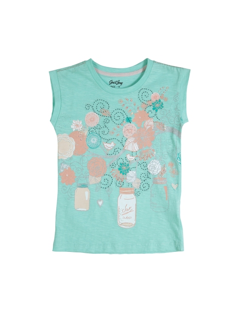 

Gini and Jony Girls Green Printed Round Neck T-shirt