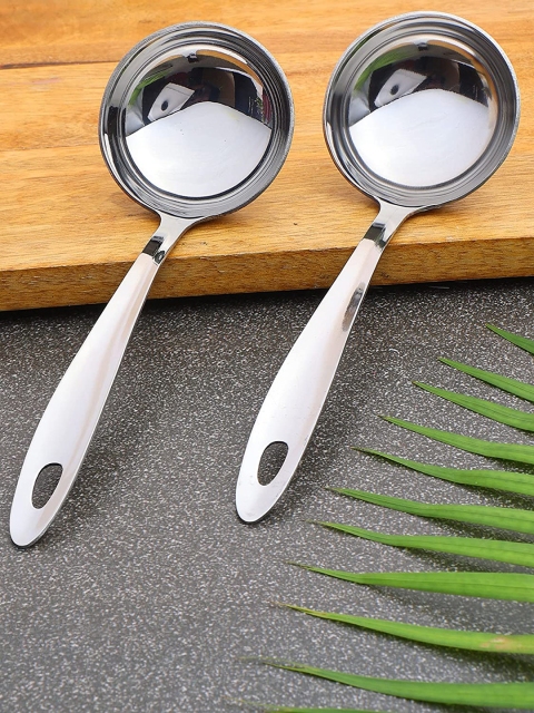 

ZEVORA Pack of 2 Stainless Steel Curved Cooking Serving Spoon Set, Silver
