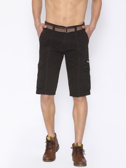 

FIFTY TWO Men Coffee Brown Solid Regular Fit Cargo Shorts