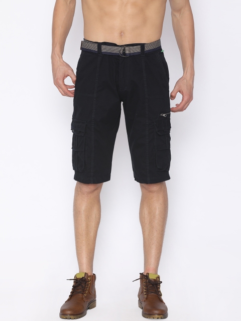 

FIFTY TWO Men Navy Blue Solid Regular Fit Cargo Shorts