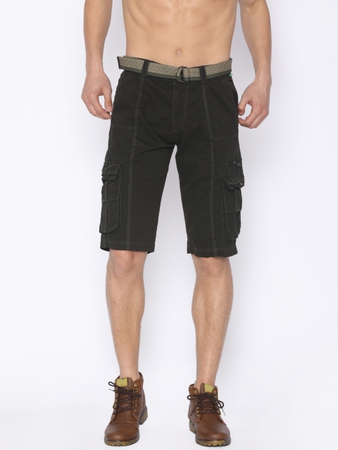 

FIFTY TWO Men Olive Green Solid Regular Fit Cargo Shorts