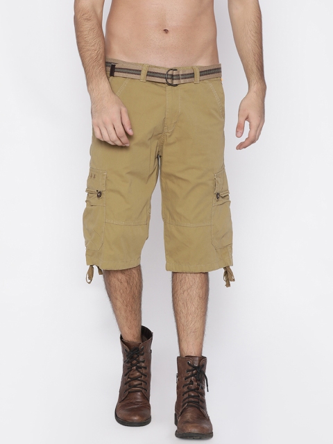 

FIFTY TWO Men Beige Solid Regular Fit Cargo Shorts