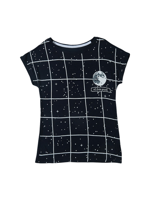 

Gini and Jony Girls Black Checked Round Neck T-shirt