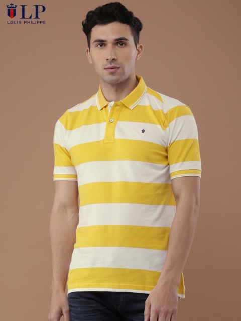 

Louis Philippe Sport Men Yellow & White Striped Polo Collar T-shirt, Blue