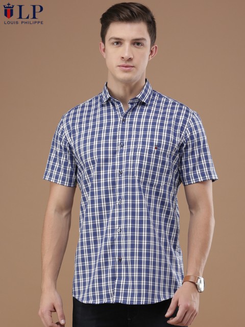 

Louis Philippe Sport Men Blue & White Jermyn Tailored Fit Checked Casual Shirt