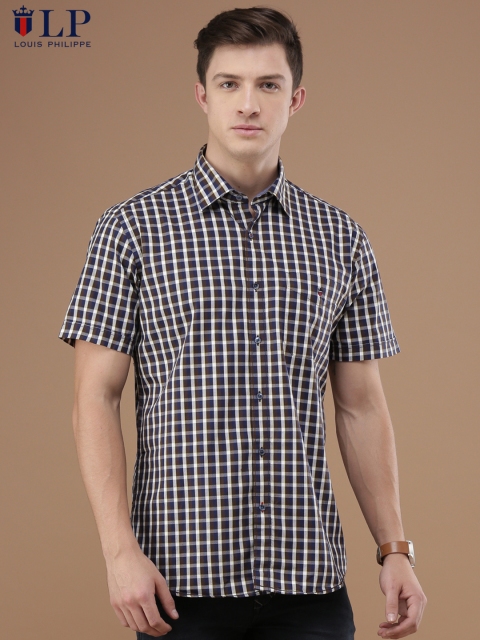 

Louis Philippe Sport Men Blue & Brown Tailored Fit Checked Casual Shirt