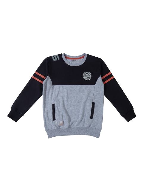 

Palm Tree Boys Grey Melange & Navy Blue Colourblocked Sweatshirt
