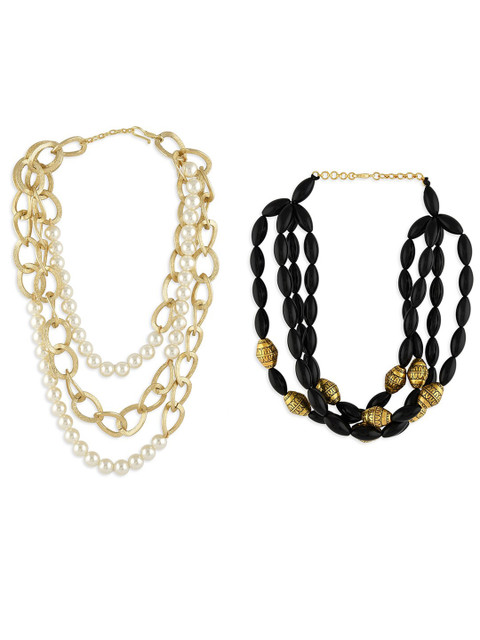 

Ahaanya Women Pack Of 2 Gold-Plated & Black Brass Necklace