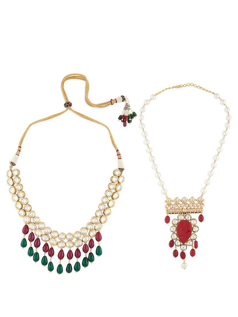 

Ahaanya Set of 2 Multicoloured Brass Gold-Plated Necklace, Multi