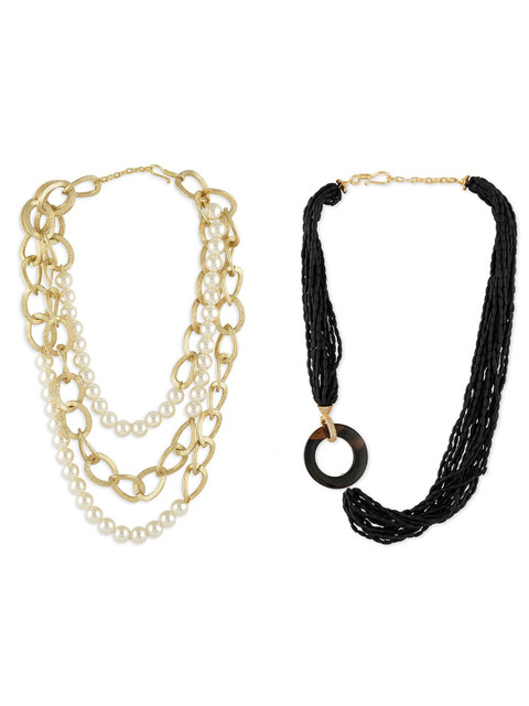 

Ahaanya Women Pack Of 2 Gold-Plated & White Necklace