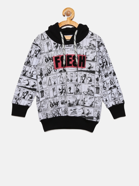 

Gini and Jony Boys White & Black Printed Hooded Sweatshirt